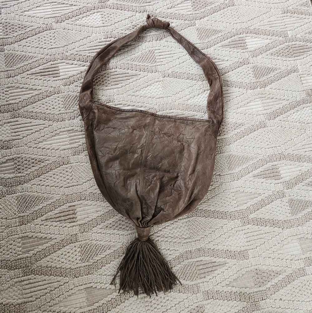Vintage 1980's Brio! Large Leather Hippie Purse - Picture 9 of 10